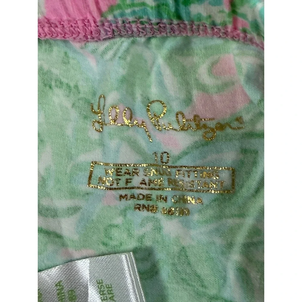 Lilly Pulitzer Girls Pink Green Tropical Palm Pajama Set Size 10 Long Sleeve PJs